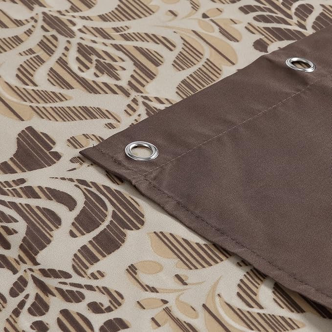 Sterling Farmhouse Brown Waterproof Polyester Fabric Chocolate Vintage Printed Tan Shower Curtain,Bronze Damask Striped Bathroom Curtains,72" W x 72" L