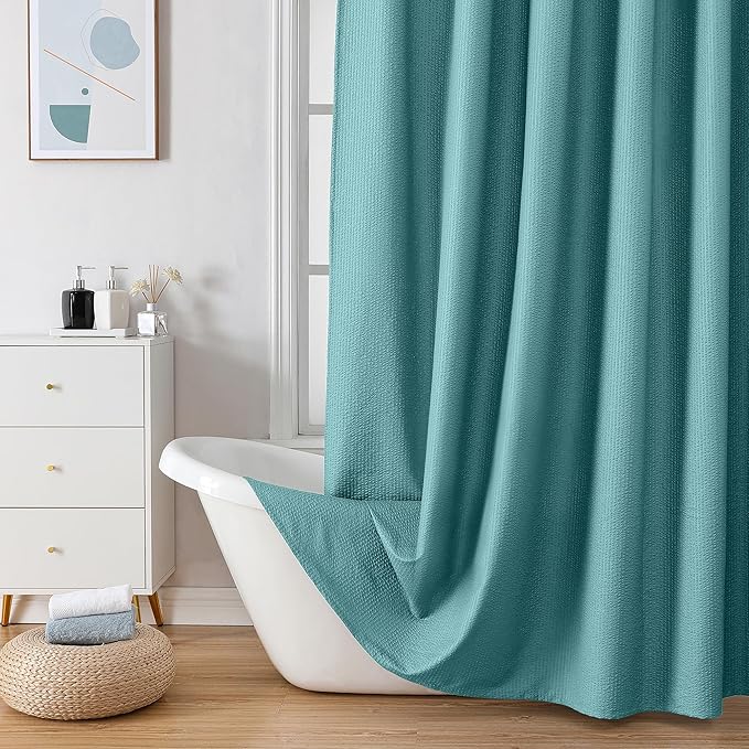 OVZME Turquoise Stall Fabric Shower Curtain 36 x 72 Inch, Soft Waffle Small Shower Curtain for Bathroom with Texture for Narrow Stall Size, Machine Washable Water Resistance, Hotel Style