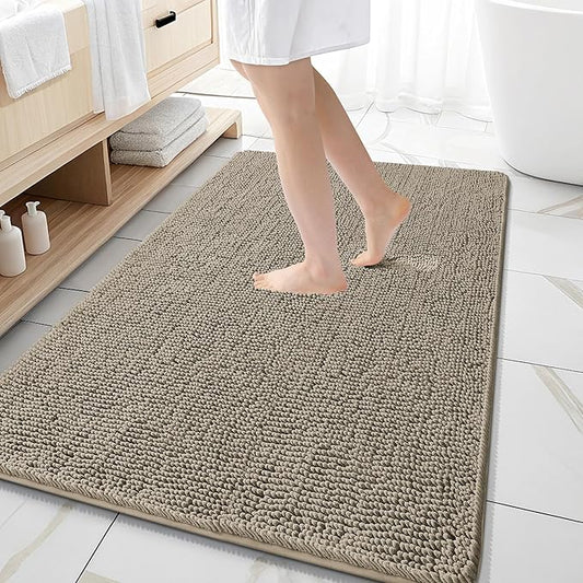 OLANLY Bathroom Rugs 59x35, Extra Soft Absorbent Chenille Bath Rugs, Rubber Backing Quick Dry, Machine Washable Bath Mats for Bathroom Floor, Tub and Shower, Home Decor Accessories, Warm Taupe