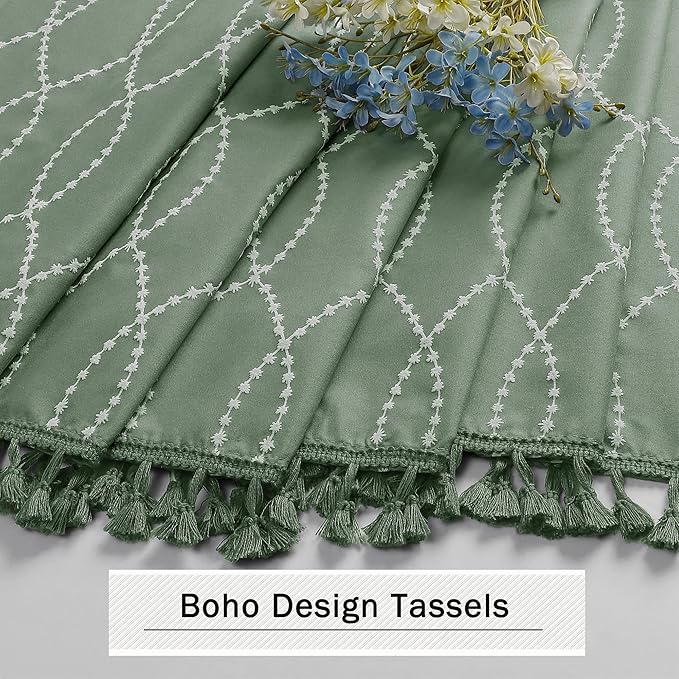OVZME Sage Green Shower Curtain for Bathroom, Puff Printed Textured Shower Curtain with Tassels, Rustic Geometry Heavy Duty Vintage Country Bathroom Curtain, Water Resistant Fabric, 72Wx72L Inches