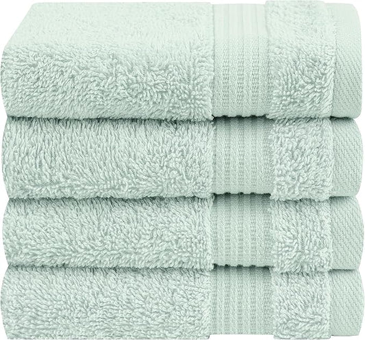 Cotton Paradise 100% Cotton Turkish Washcloth Set for Bathroom, 4 Piece Soft Absorbent Small Towels Wash Rags, Mint