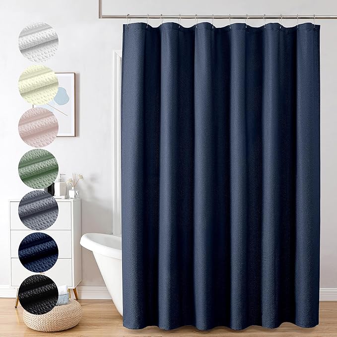 OVZME Berry Blue Shower Curtain, Embossed Textured Fabric Shower Curtain for Bathroom - Soft Cloth & Hotel Spa Luxury, Water Repellent, Machine Washable Long Shower Curtain, 72X78, Navy Blue