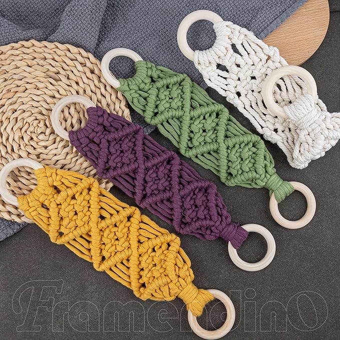 Framendino, 4 Pack Kitchen Crochet Towel Hanging Ring Towels Holder with Loop for Cabinets Oven Door