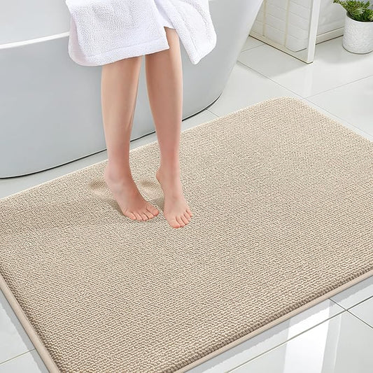 OLANLY Thick Memory Foam Bath Mat Rug 47x32, Extra Soft Absorbent Bathroom Rug, Quick Dry Bath Mats, Non-Slip, Machine Washable Carpet for Bathroom, Tub and Shower, Home Decor Accessories, Beige