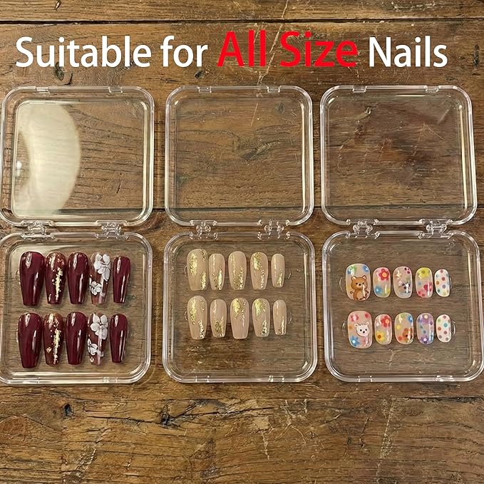 Press On Nail Organizer 12pcs 3.3in Nail Case And 1 Big Acrylic Storage Box For Packaging Clear Display Box Fake Nail Organizer With Double Sided Adhesive Tabs Nail Display Nail Salon