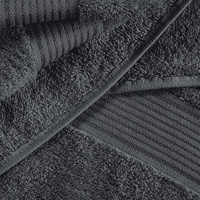 Elvana Home Ultra Soft 6 Pack Cotton Towel Set, Contains 2 Bath Towels 28x55 inch, 2 Hand Towels 16x24 inch & 2 Wash Coths 12x12 inch, Ideal Everyday use, Compact & Lightweight - Charcoal Grey