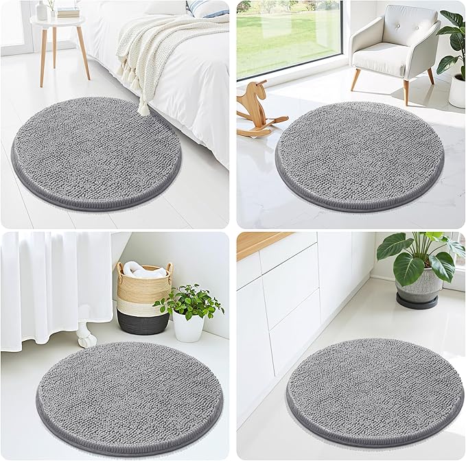 Smiry Luxury Chenille Round 24''x24'', Extra Soft and Absorbent Shaggy Bathroom Mat Rugs, Machine Washable, Non-Slip Plush Carpet for Tub, Shower, and Bath Room, Grey