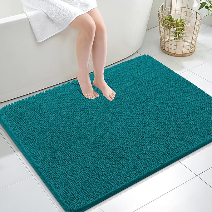 OLANLY Bathroom Rugs 47x32, Extra Soft Absorbent Chenille Bath Rugs, Rubber Backing Quick Dry, Machine Washable Bath Mats for Bathroom Floor, Tub and Shower, Home Decor Accessories, Deep Lake