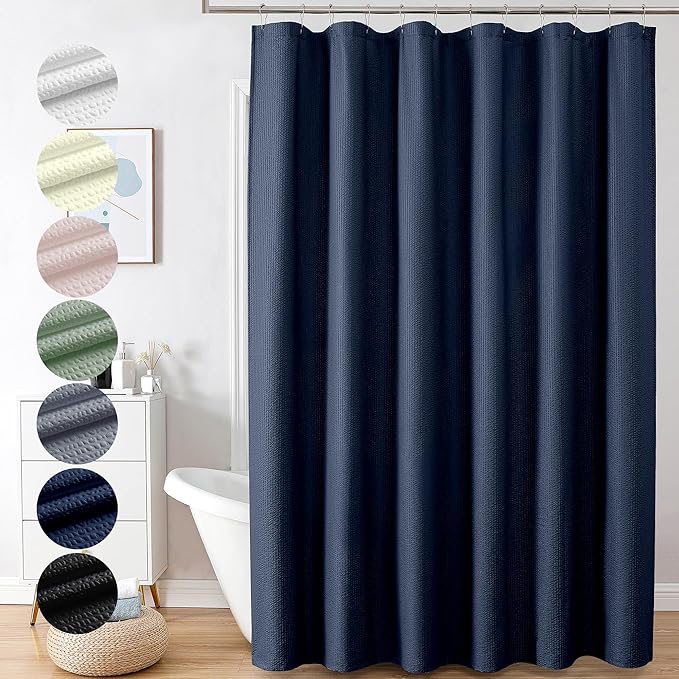 OVZME Berry Extra Long Blue Shower Curtain 96 Inch Long, 3D Embossed Texture Fabric Bathroom Shower Curtain, Large Hotel Bath Curtain with 12 Holes, Washable Cloth Shower Curtains, 72x96, Navy Blue