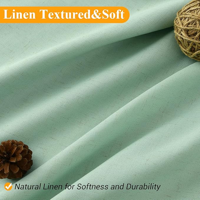 Naturoom Aqua Green 60 Inch Shower Curtain - Stall Narrow Half Linen Ultra Thick Fabric Shower Curtain Set with Hooks, Boho Farmhouse Rustic RV Camper Bath Curtains for Bathroom, 60x72