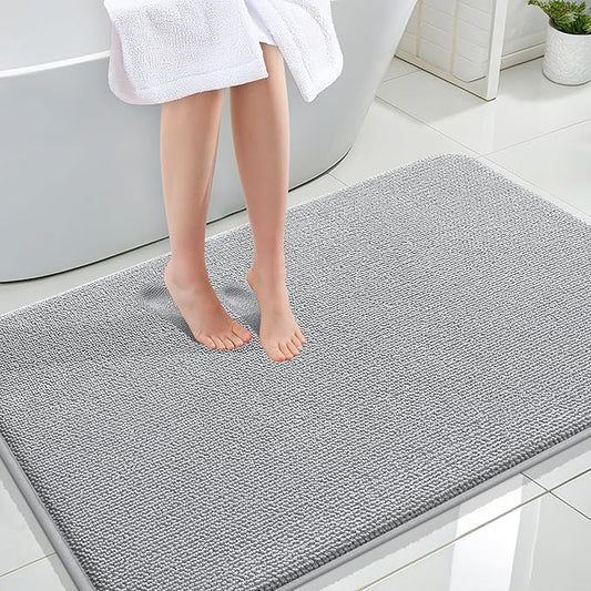 OLANLY Thick Memory Foam Bath Mat Rug 44x32, Extra Soft Absorbent Bathroom Rug, Quick Dry Bath Mats, Non-Slip, Machine Washable Carpet for Bathroom, Tub and Shower, Home Decor Accessories, Light Grey