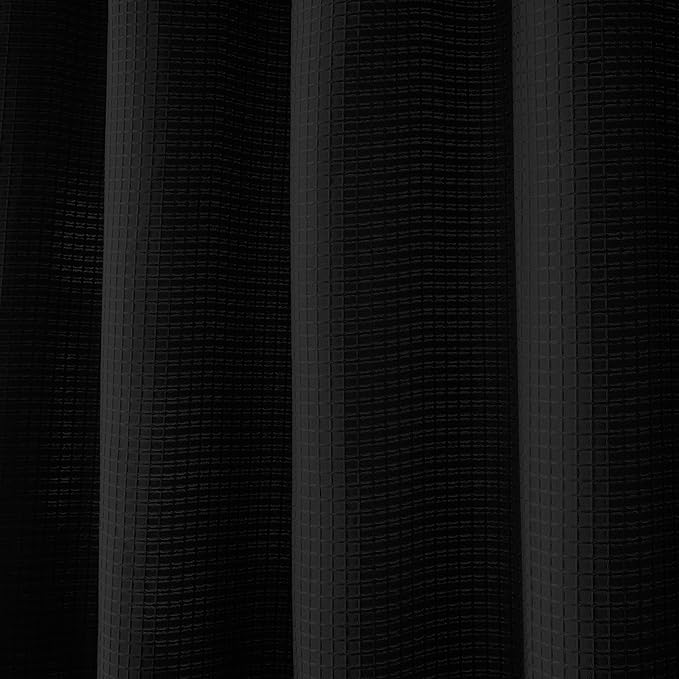 Luxury Waffle Weave Shower Curtain Elegant Hotel Style Fabric for Bathroom, Water Repellent, Machine Washable Black Waffle