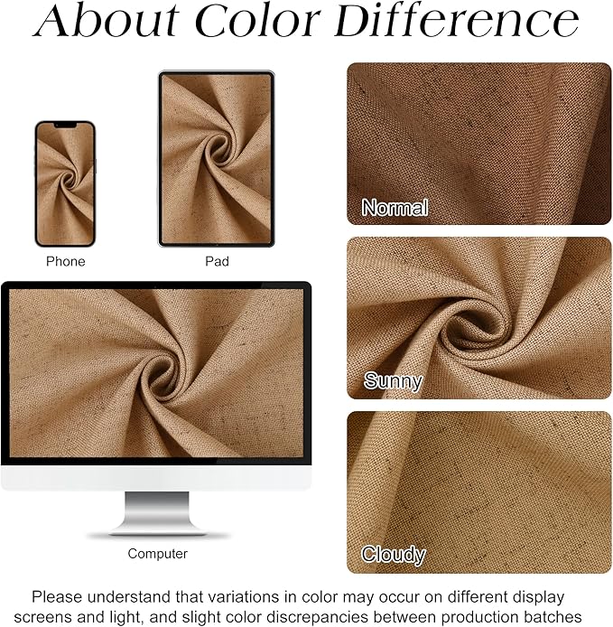 Naturoom Camel Linen Shower Curtain, Country Boho Farmhouse Bath Decor Shower Curtains Neutral Cloth Weighted Textured Fabric Bath Curtain Liner with Hooks, 72x84