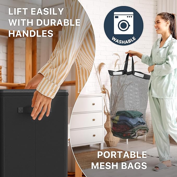 Simple Houseware Foldable Laundry Hamper Basket with Lid and Removable Bag, Black