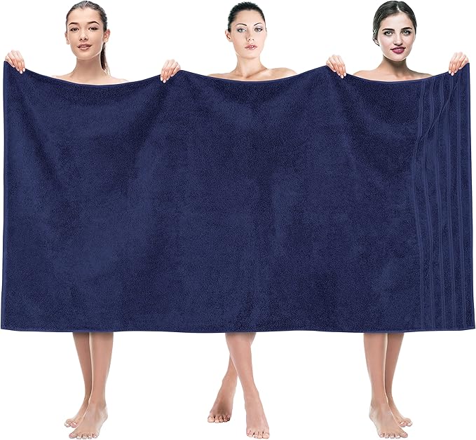 American Soft Linen 35x70 Jumbo Large Bath Towel, 600 GSM 100% Cotton Turkish Bath Sheet, Oversized Luxury Bath Towel for Bathroom Beach and Pool, Navy Blue