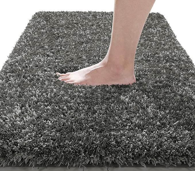Yimobra Bathroom Rugs Non Slip Washable 36x24, Ultra Soft and Water Absorbent Bath Mats, Plush Shower Mat Outside, Luxury Microfiber Thick Matts for Bathroom Floor/Tub, Light Gray and Black Gray