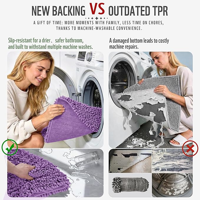 Yimobra Large Bathroom Rugs Non Slip Washable 36x24 Inch - Ultra Soft Absorbent Chenille Bath Mat, Quick Dry Shaggy Floor Carpet for Tub Shower, Lavender Home Decor Accessories