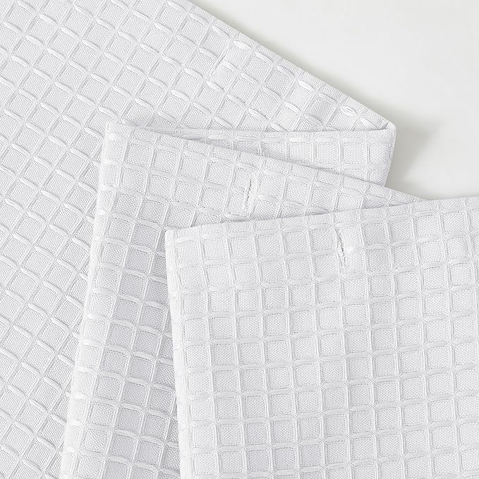Luxury Waffle Weave Shower Curtain Elegant Hotel Style Fabric for Bathroom, Water Repellent, Machine Washable White Waffle