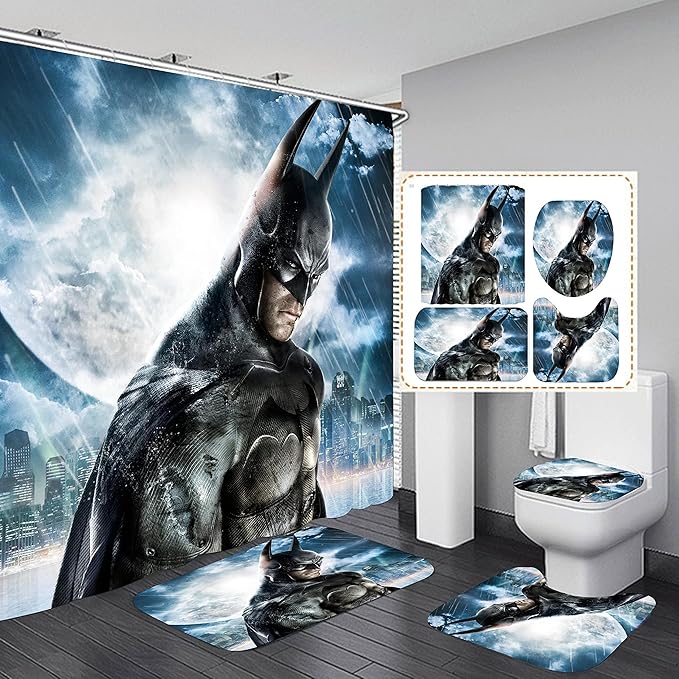 Bathroom 4 Pieces Set Shower Curtain, Toilet Lid Cover and Bath Mat, Non-Slip Rugs, Durable and Waterproof, for Bathroom Decor Set, 72" x 72"