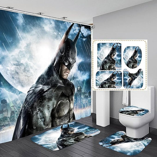 Bathroom 4 Pieces Set Shower Curtain, Toilet Lid Cover and Bath Mat, Non-Slip Rugs, Durable and Waterproof, for Bathroom Decor Set, 72" x 72"