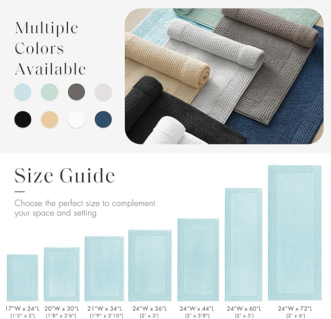 Madison Park Splendor Reversible 100% Cotton Tufted Bathroom Rug-3000 GSM Hotel Quality Luxurious Plush Medium Pile Bath Mat Absorbent, Quick Dry, Shower Room Décor, 20x30 Blue