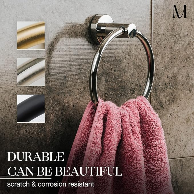 Marmolux Acc Chrome Towel Ring - Hand Towel Holder for Bathroom Wall - Simple Round Towel Hanger for Bathroom - Heavy Duty SUS 304 Stainless Steel Bathroom Towel Rack - Towel Rack Bathroom - Towel Bar