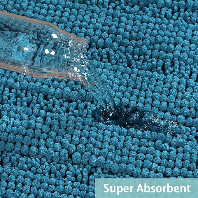 Turquoize Chenille Bathroom Rugs Set Non-Slip Bath Mats for Bathroom Super Absorbent Shaggy Rugs for Tub Shower Toilet Bath Rug Plus U Contour Rug (Standard: 20" x 32" and 20" x 20" U), Turquoise