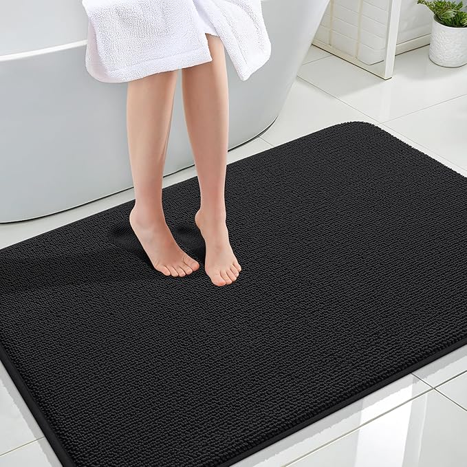 OLANLY Thick Memory Foam Bath Mats Rugs 44x32, Extra Soft Absorbent Bathroom Rug, Quick Dry Bath Mat, Non-Slip, Machine Washable Carpet for Bathroom, Tub and Shower, Home Decor Accessories, Black