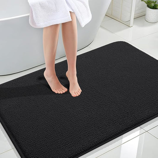 OLANLY Thick Memory Foam Bath Mat Rug 47x32, Extra Soft Absorbent Bathroom Rug, Quick Dry Bath Mats, Non-Slip, Machine Washable Carpet for Bathroom, Tub and Shower, Home Decor Accessories, Black