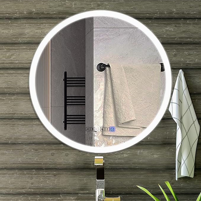 39 Inch Round LED Bathroom Mirror with 3 Color Modes, Touch Dimmer, Anti-Fog - Wall Mount Lighted Vanity Mirror for Makeup, Dressing Room - Fab Glass and Mirror