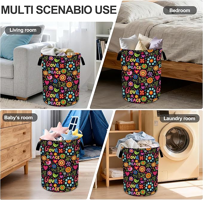 Peace Laundry Basket Storage Bin Foldable Laundry Hamper Clothes Storage Bucket Organizer 19.6x15.7 Inch For Laundry Room/Bedroom/Bathroom