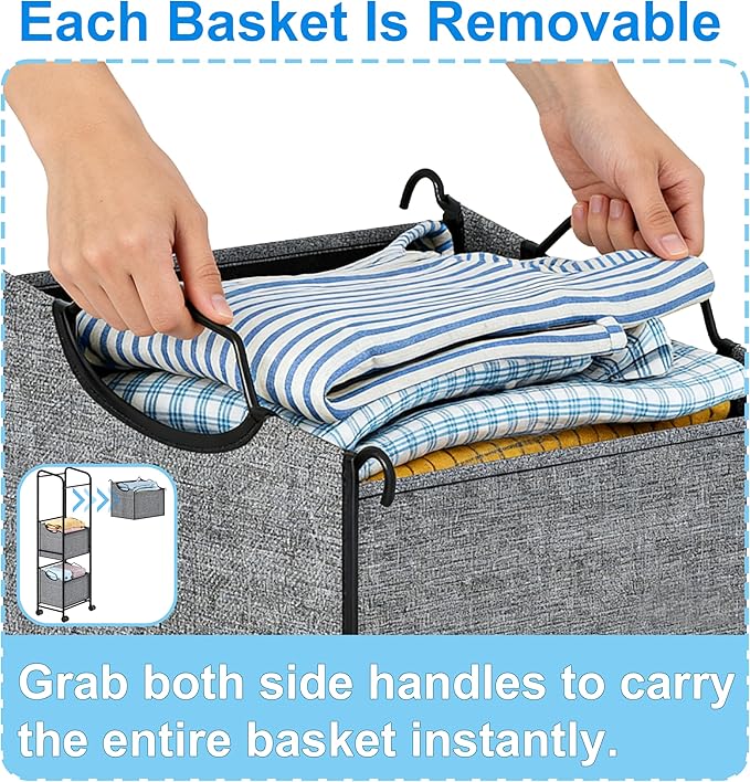110L Vertical Rolling Laundry Basket Organizer with Wheel, 3-Tier Dirty Clothes Laundry Hamper, 3-Section Laundry Sorter Cart, Portable Laundry Baskets for Small Space, Dorm, Laundry, Closet, Bathroom