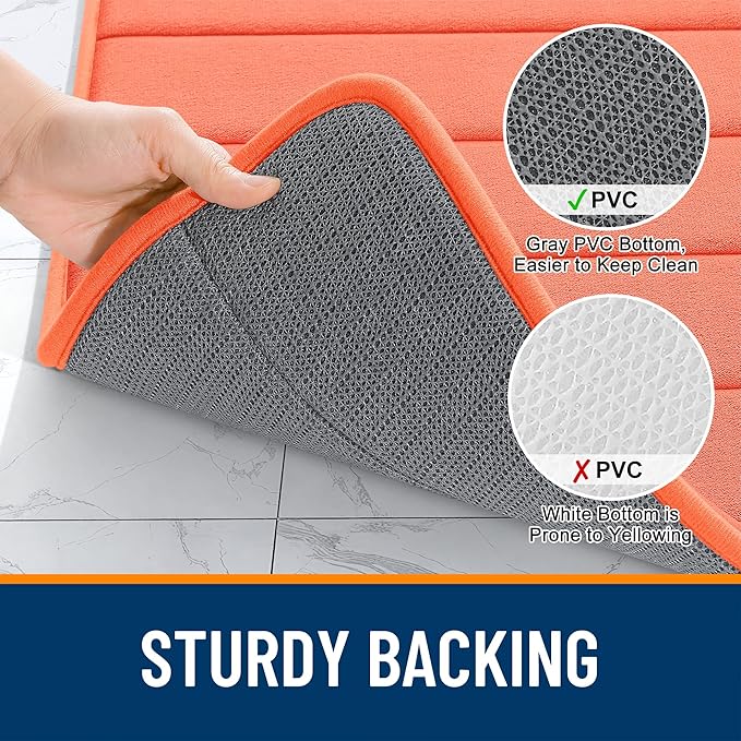 OLANLY Memory Foam Long Bathroom Rugs Runner 59x20, Super Soft Absorbent Bath Mat, Quick Dry, Machine Washable Shower Floor Rugs, Bathmat Carpet, Bathroom Home Decor Accessories, Coral
