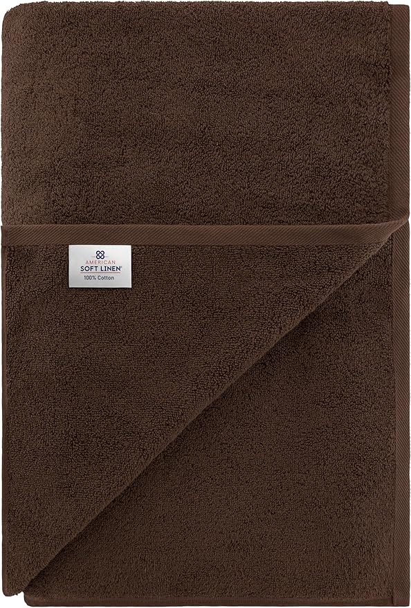 American Soft Linen 100% Cotton 600 GSM Turkish 40x80 Oversized Bath Towel Sheet, Extra Large Adult Towels for Bathroom, Brown Bath Sheet