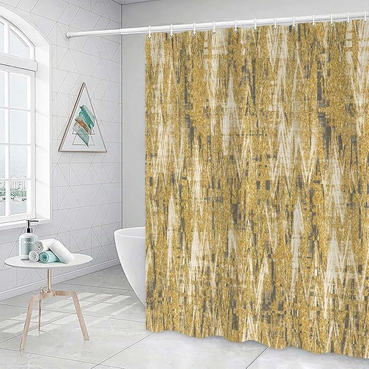 JAWO Gold Shower Curtains for Bathroom, Golden Yellow Glitter Sparkle Bling Waterproof Fabric Decorative Shower Curtain, Washable Luxury Elegant Fancy Glam Metallic Bath Curtain, 60X70IN