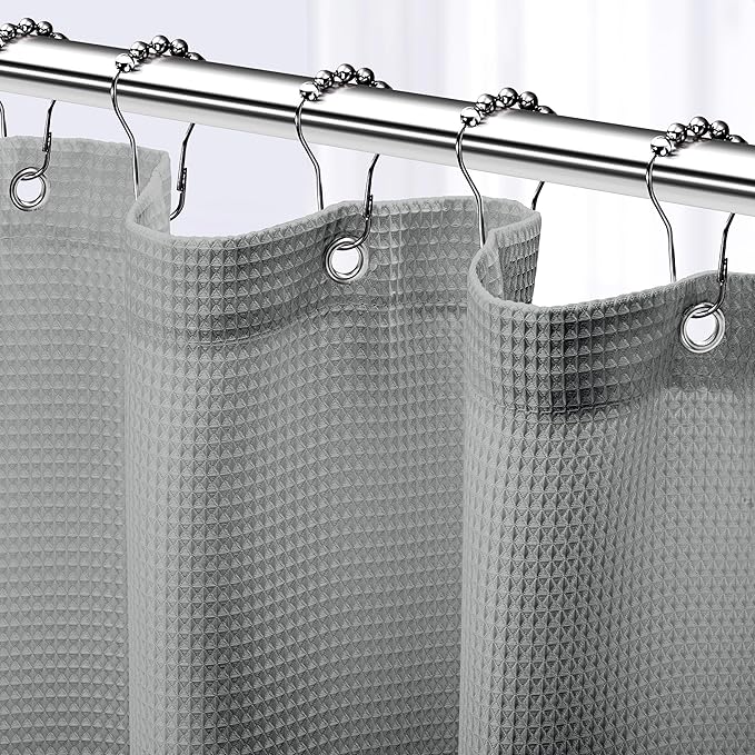 NEATERIZE Shower Curtain Grey - Hotel Style Grey Shower Curtains for Bathroom with Waffle Design, 72x84 Inches - Fabric Shower Curtain - Cortinas de Baño Elegantes
