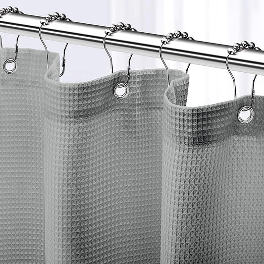 NEATERIZE Shower Curtain Grey - Hotel Style Grey Shower Curtains for Bathroom with Waffle Design, 72x84 Inches - Fabric Shower Curtain - Cortinas de Baño Elegantes