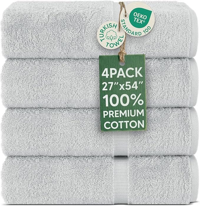 Chakir Turkish Linens | Hotel & Spa Quality 100% Cotton Premium Turkish Towels | Soft & Absorbent (4-Piece Bath Towels, Silver Gray)