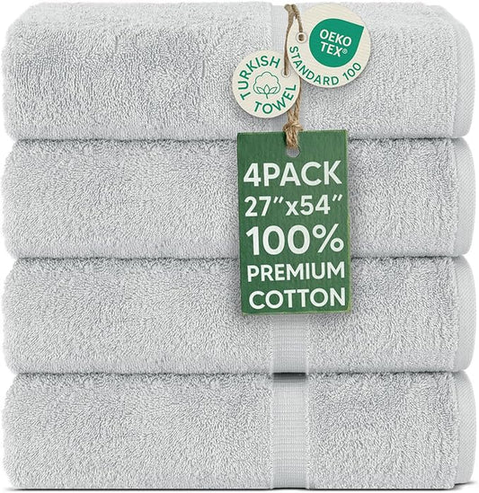 Chakir Turkish Linens | Hotel & Spa Quality 100% Cotton Premium Turkish Towels | Soft & Absorbent (4-Piece Bath Towels, Silver Gray)