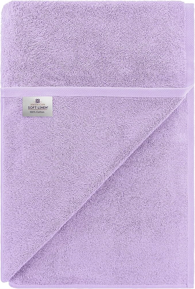 American Soft Linen 100% Cotton 600 GSM Turkish 40x80 Oversized Bath Towel Sheet, Extra Large Adult Towels for Bathroom, Lilac Bath Sheet
