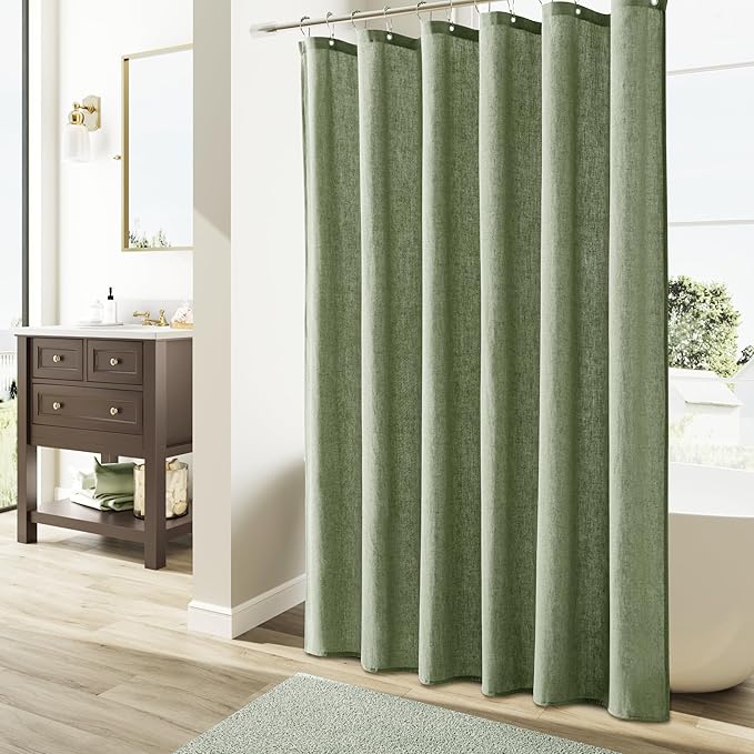 Naturoom 72x78 Shower Curtain, Neutral Linen Fabric Country Cottage Spring Summer Themed Bathroom Decor Weighted Hem Cloth Light Green Shower Curtains for Bathroom,72x78,Sage Green