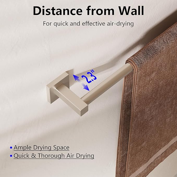 Towel Bar, Adjustable 12.7inch to 23.2inch Wall Mounted Towel Rack for Bathroom, Kitchen, SUS 304 Stainless Steel Towel Rod with Square Base (Brushed Nickel)