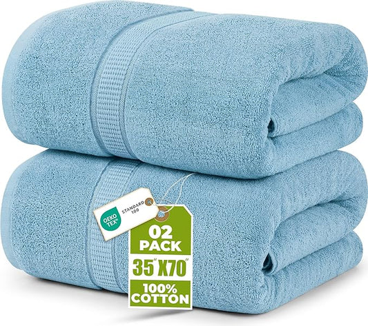 Utopia Towels Luxurious Jumbo Bath Sheet 2 Piece, 600 GSM, 35 by 70 Inches, 100% Ring Spun Cotton, Highly Absorbent and Quick Dry Extra Large Bath Towel, Super Soft Towel, Sky Blue