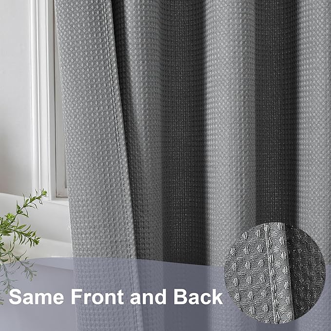 OWENIE Grey Waffle Weave Fabric Shower Curtain, Textured Heavy Cloth Shower Curtains for Bathroom, Water Repellent Soft Hotel Spa Luxury Elegant Bath Curtain, Machine Washable, Grey, 72x78 Inch