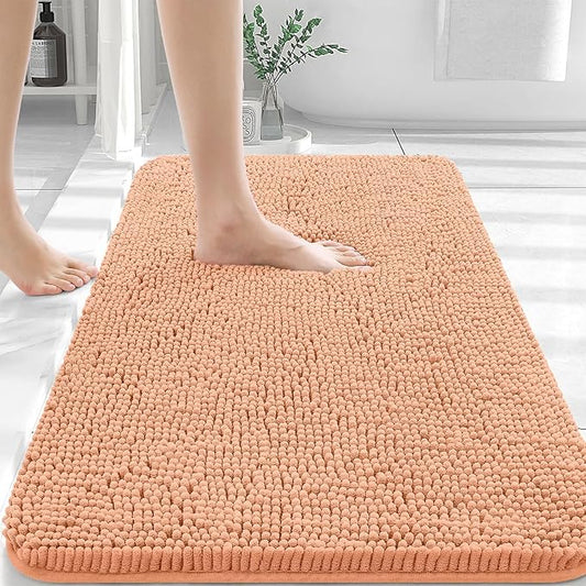 OLANLY Bathroom Rugs 45x27, Extra Soft Absorbent Chenille Bath Rugs, Rubber Backing Quick Dry, Machine Washable Bath Mats for Bathroom Floor, Tub and Shower, Home Decor Accessories, Peach