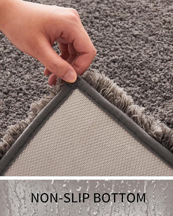 Bathroom Rugs Non Slip Washable 59x24, Ultra Thick Soft Microfiber Absorbent Bath Mats, High Density Foam Latex Non Slip Backing Bath Rugs, Fluffy Floor Carpet for Tub&Shower, Darkgrey