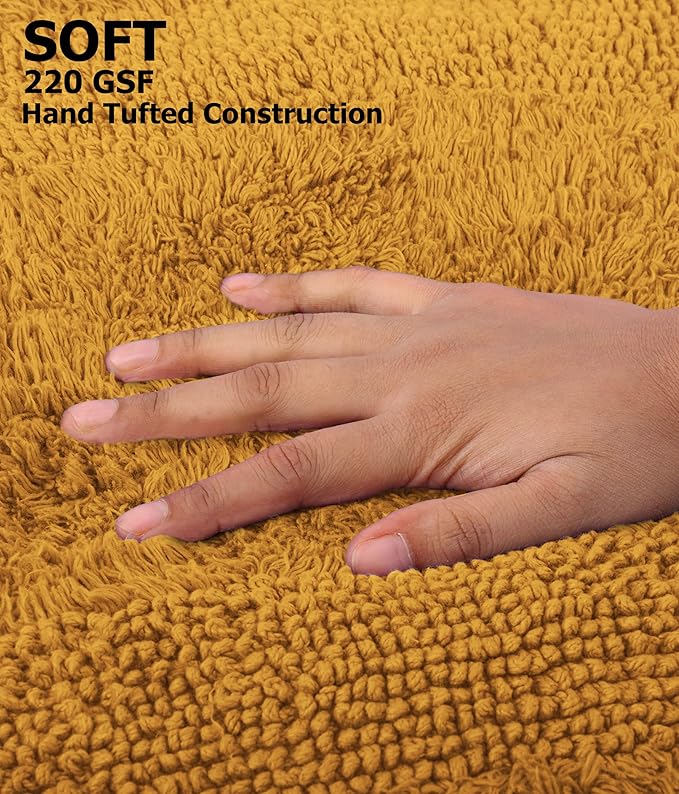 COTTON CRAFT Luxurious Bathmat Rug - Set of 2 Reversible Heavyweight Step Out Bath Mats for Bathroom Floor, Tub and Shower - Pure Cotton Soft Plush Absorbent Tufted Racetrack Mat - 17x24 - Golden Rod