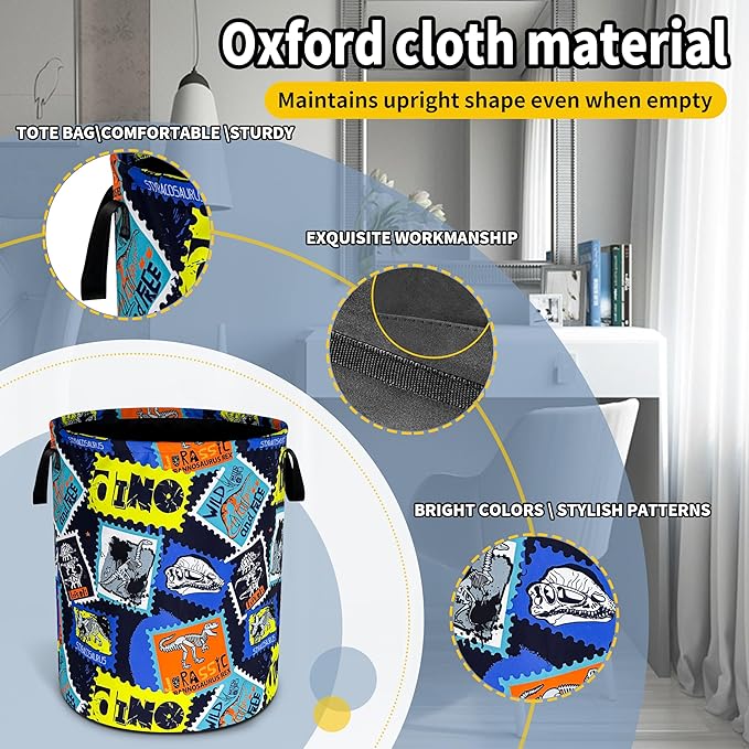 Dinosaurs Laundry Basket Dinosaur Fossils Foldable Waterproof Oxford Cloth Funny Tote Bag Laundry Hamper Clothes Storage Bucket Toy Organizer For Bathroom/Laundry Storage/Bedroom 18.9x16.5 Inch