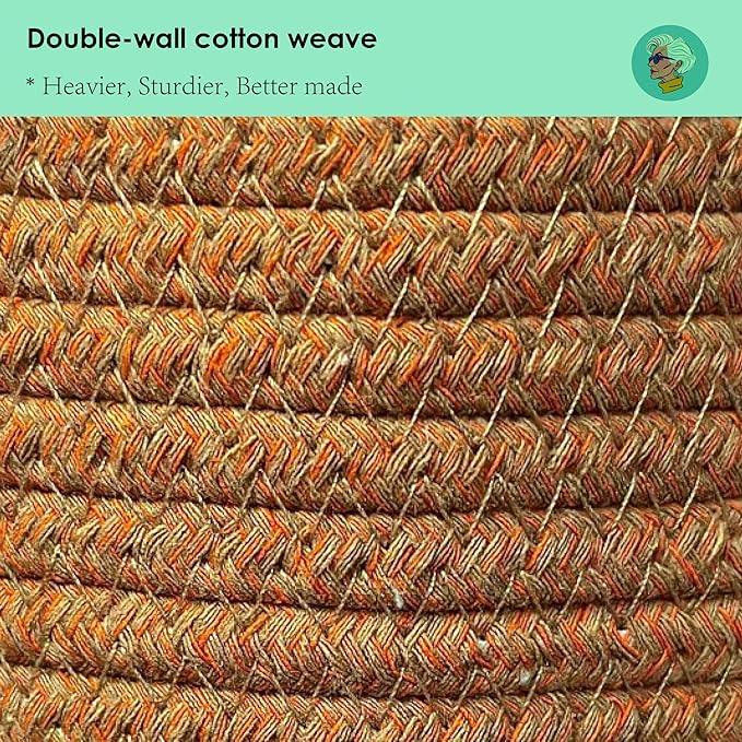 Modern Granny Medium Cotton Rope Laundry Hamper 14x16 Inch Dual Secure Woven Handle for Living Room Closet Clothes Blanket Organization