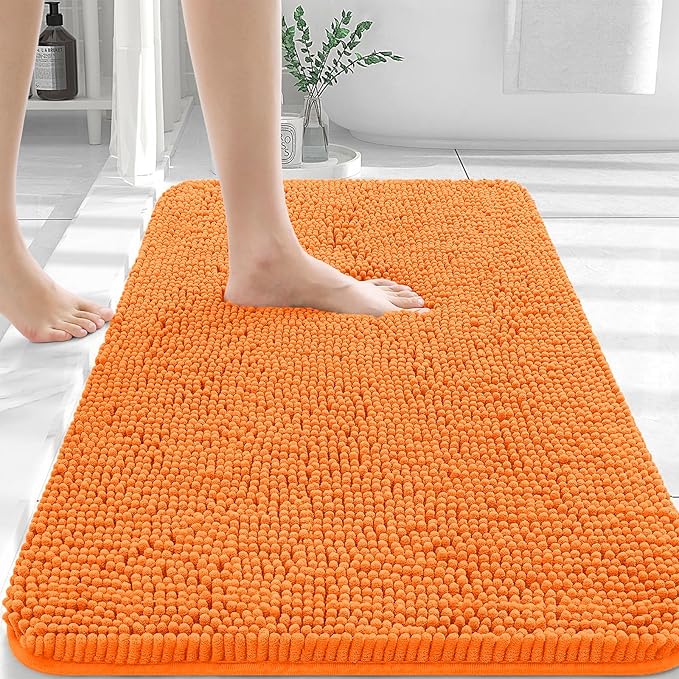 OLANLY Bathroom Rugs 40x24, Extra Soft Absorbent Chenille Bath Rugs, Rubber Backing Quick Dry, Machine Washable Bath Mats for Bathroom Floor, Tub and Shower, Home Decor Accessories, Orange